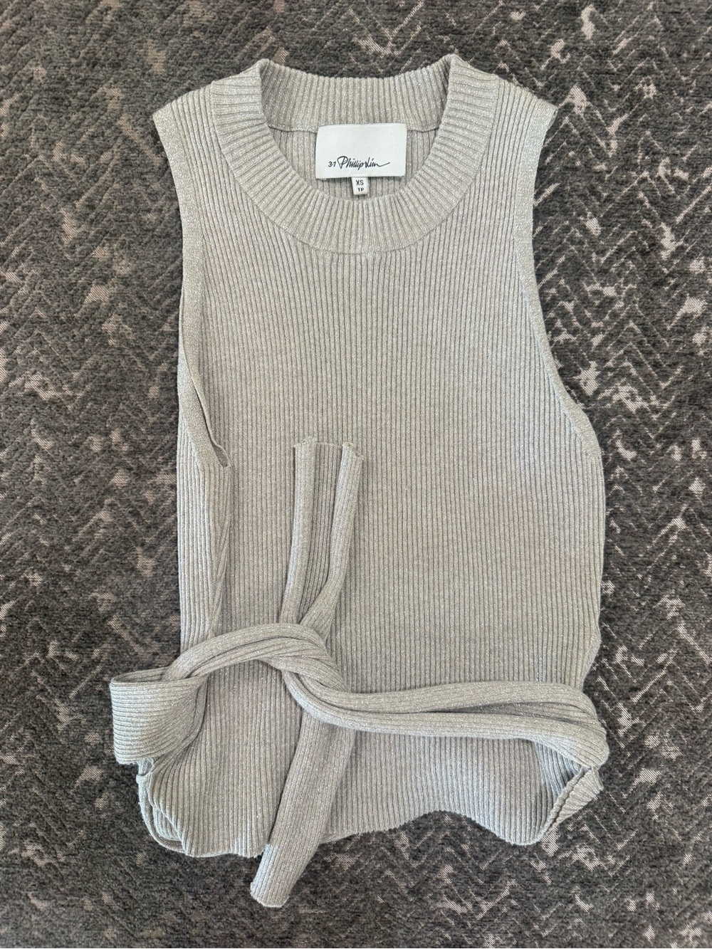 3.1 Phillip Lim Metallic Gold Ribbed Cutout Tie Back Top XS